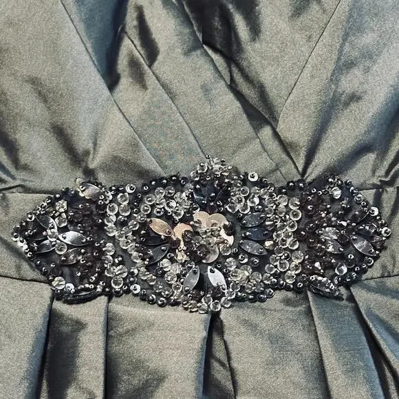 Vintage LAZARO Sleeveless Cocktail Dress Sz 10 Satin Jeweled Wedding Pewter Gray - Picture 7 of 15
